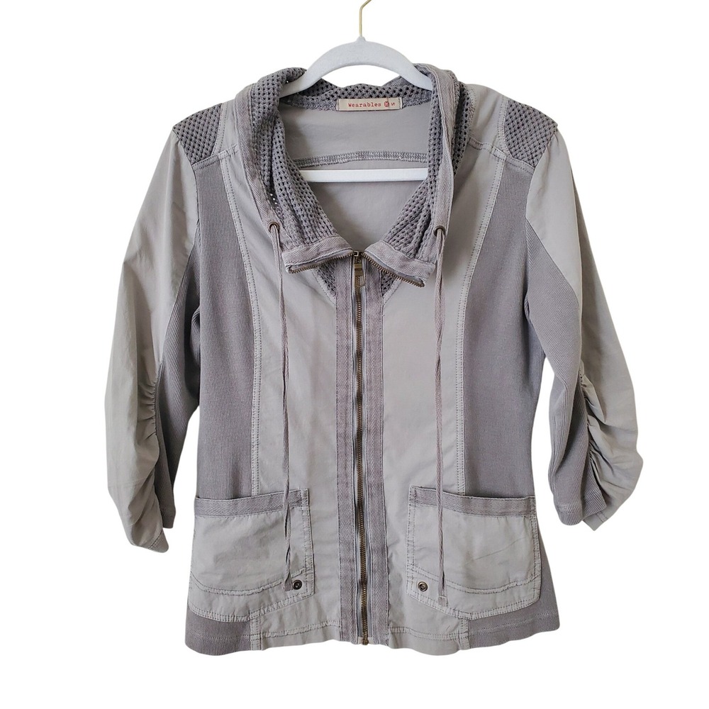 XCVI Wearables Zip Front Jacket Womens Size S‎ Bohemian Lagenlook Utility Cargo